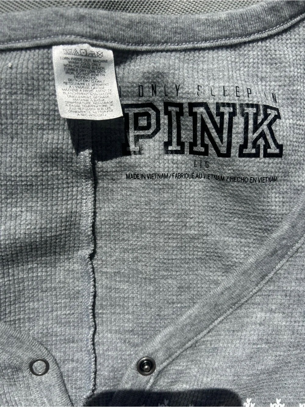Victoria’s Secret PINK Gray Fair Isle Thermal Union Suit Onesie Butt Flap